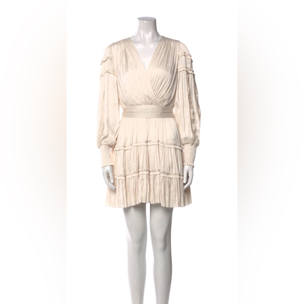 Ulla Johnson V-Neck Mini Dress Neutral Ruffle Long Sleeve XS - Bridal